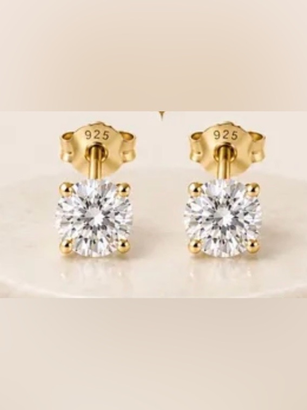 Gold-Plated Sterling Silver CZ Stud Earrings